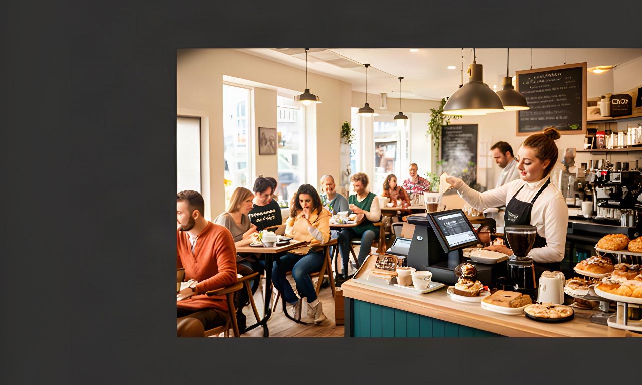 Busy Port Laoise cafe interior with customers at tables, a busy till and a barista serving coffee